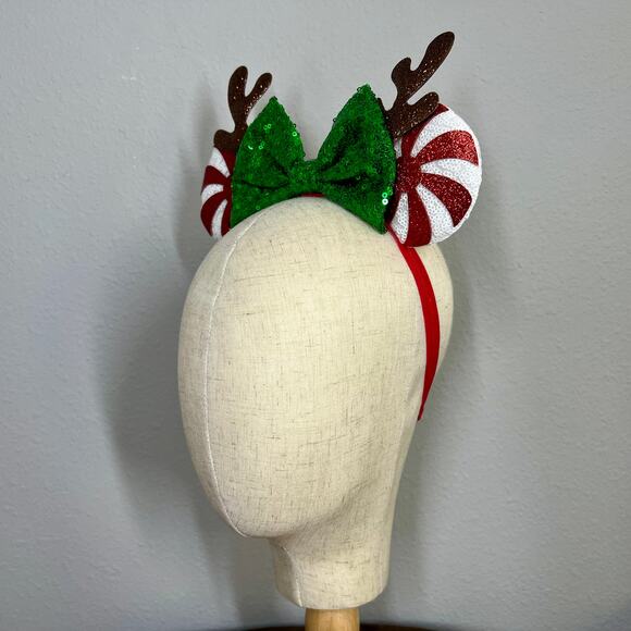 North Pole Peppermint Elastic Minnie Ears | Disney-Inspired Christmas Mouse Ears - Picture 3 of 5